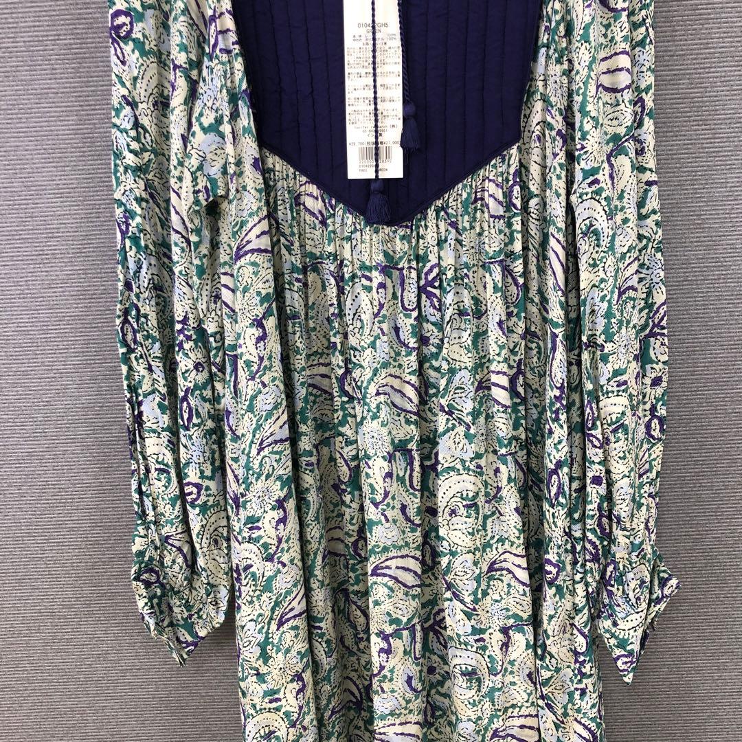 未使用品 ヌキテパ レーヨン ペイズリープリント キルティングドレス ブルー