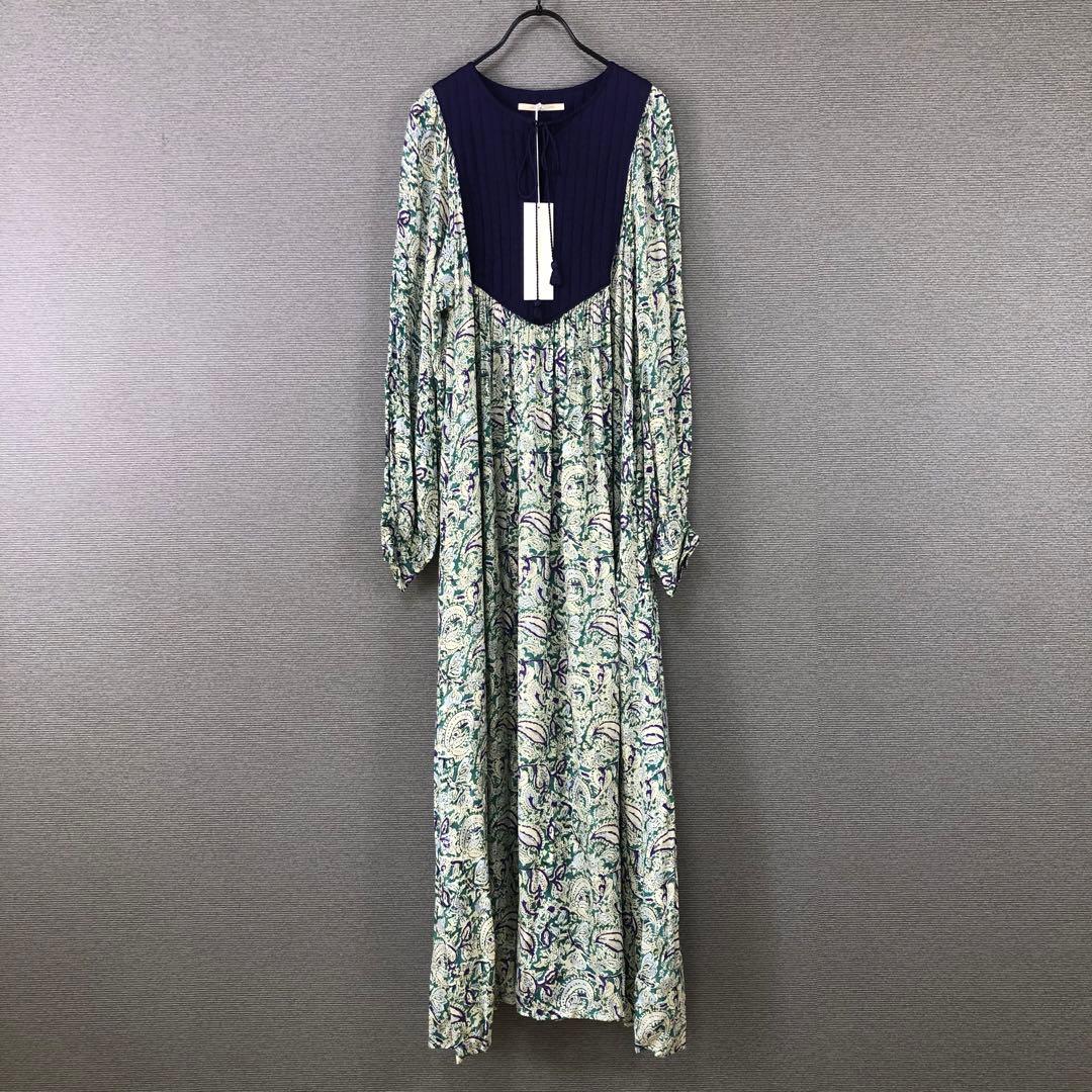 未使用品 ヌキテパ レーヨン ペイズリープリント キルティングドレス ブルー