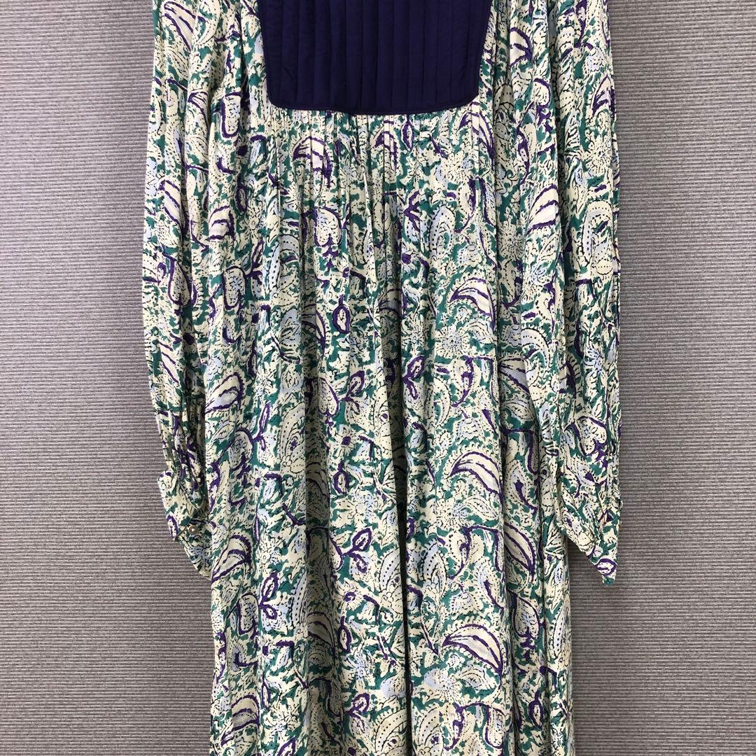 未使用品 ヌキテパ レーヨン ペイズリープリント キルティングドレス ブルー