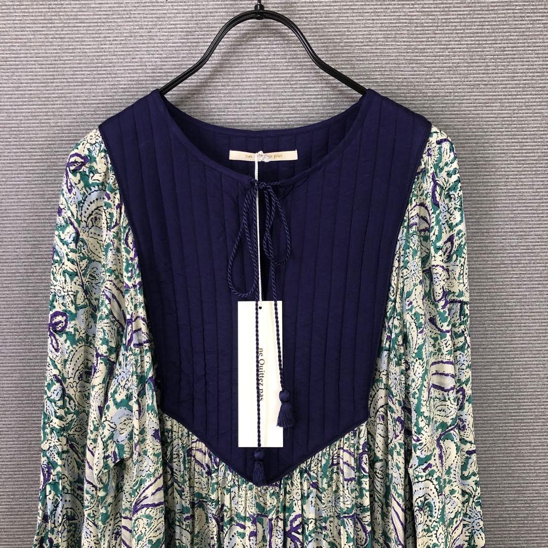 未使用品 ヌキテパ レーヨン ペイズリープリント キルティングドレス ブルー