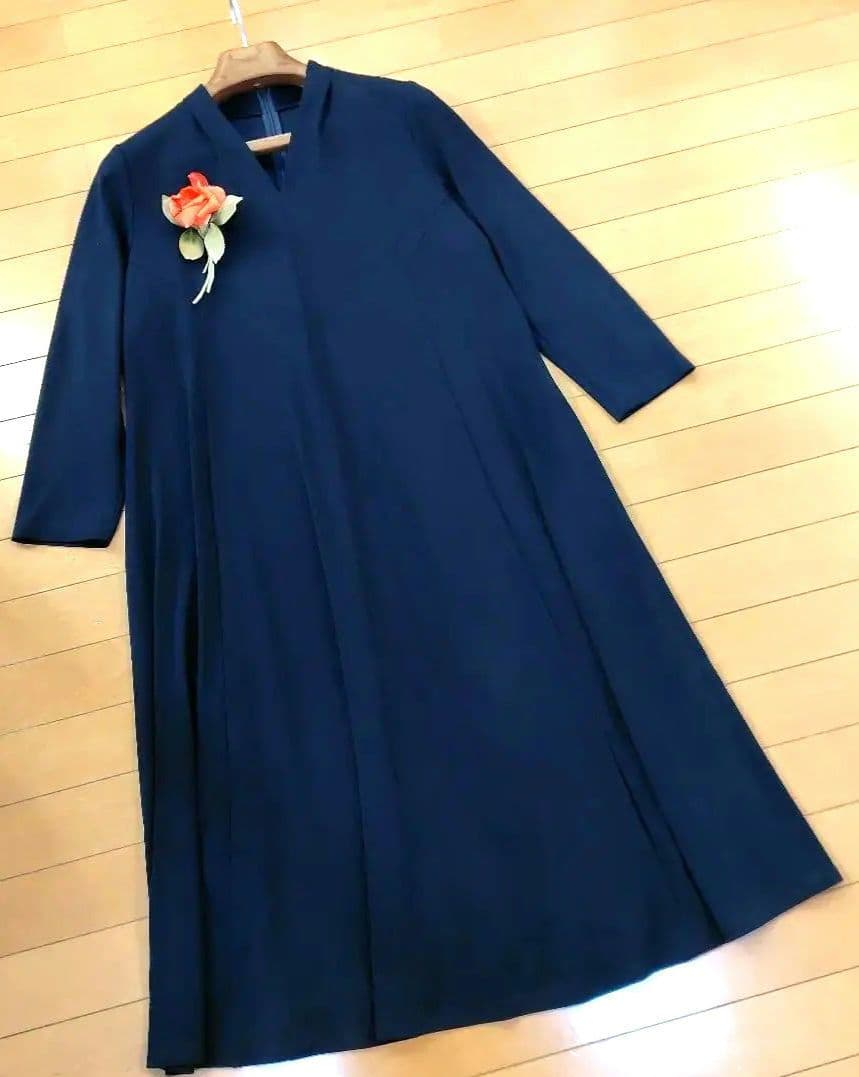 レリアン 近年モデル ネイビー 長袖 カットソーワンピース13+XL