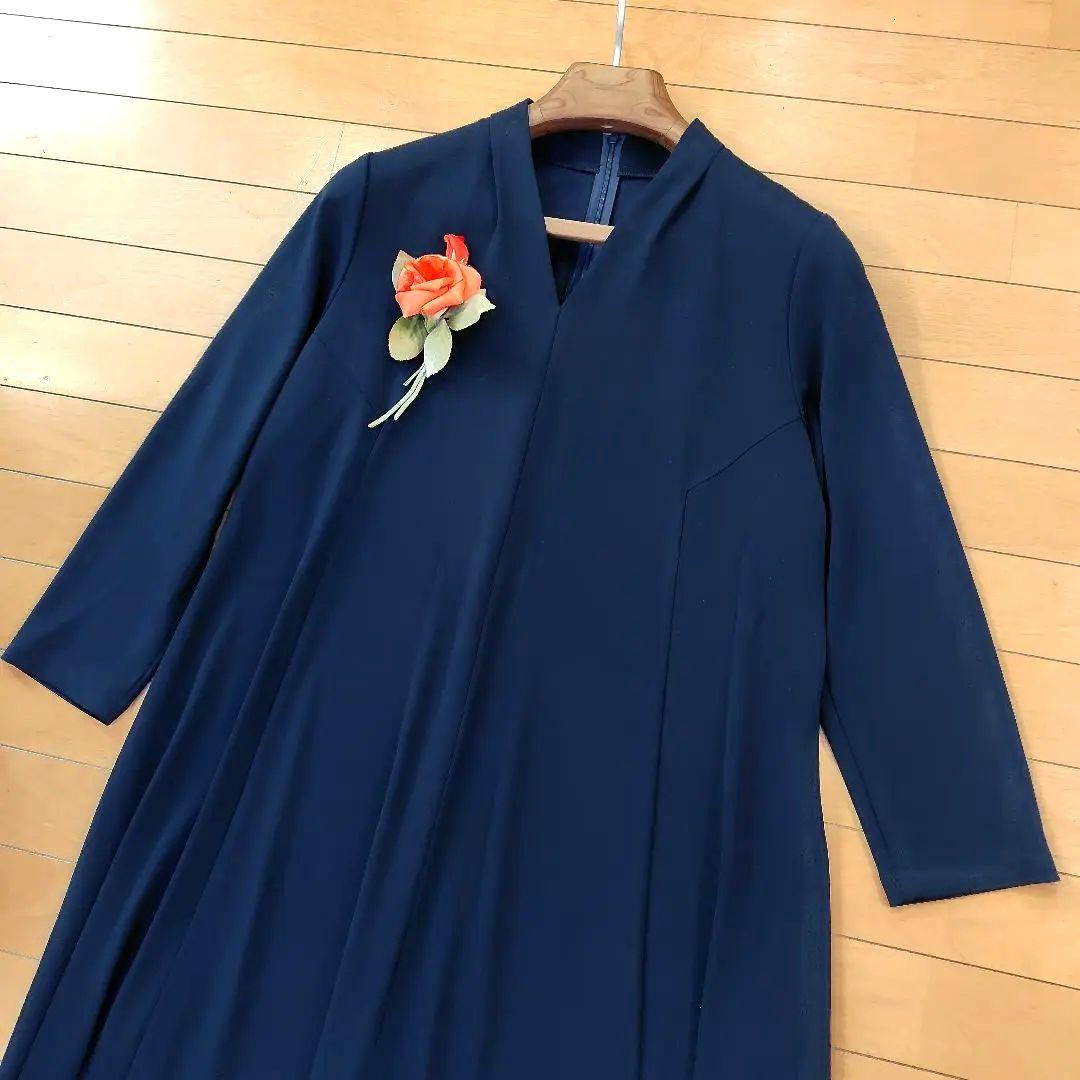 レリアン 近年モデル ネイビー 長袖 カットソーワンピース13+XL