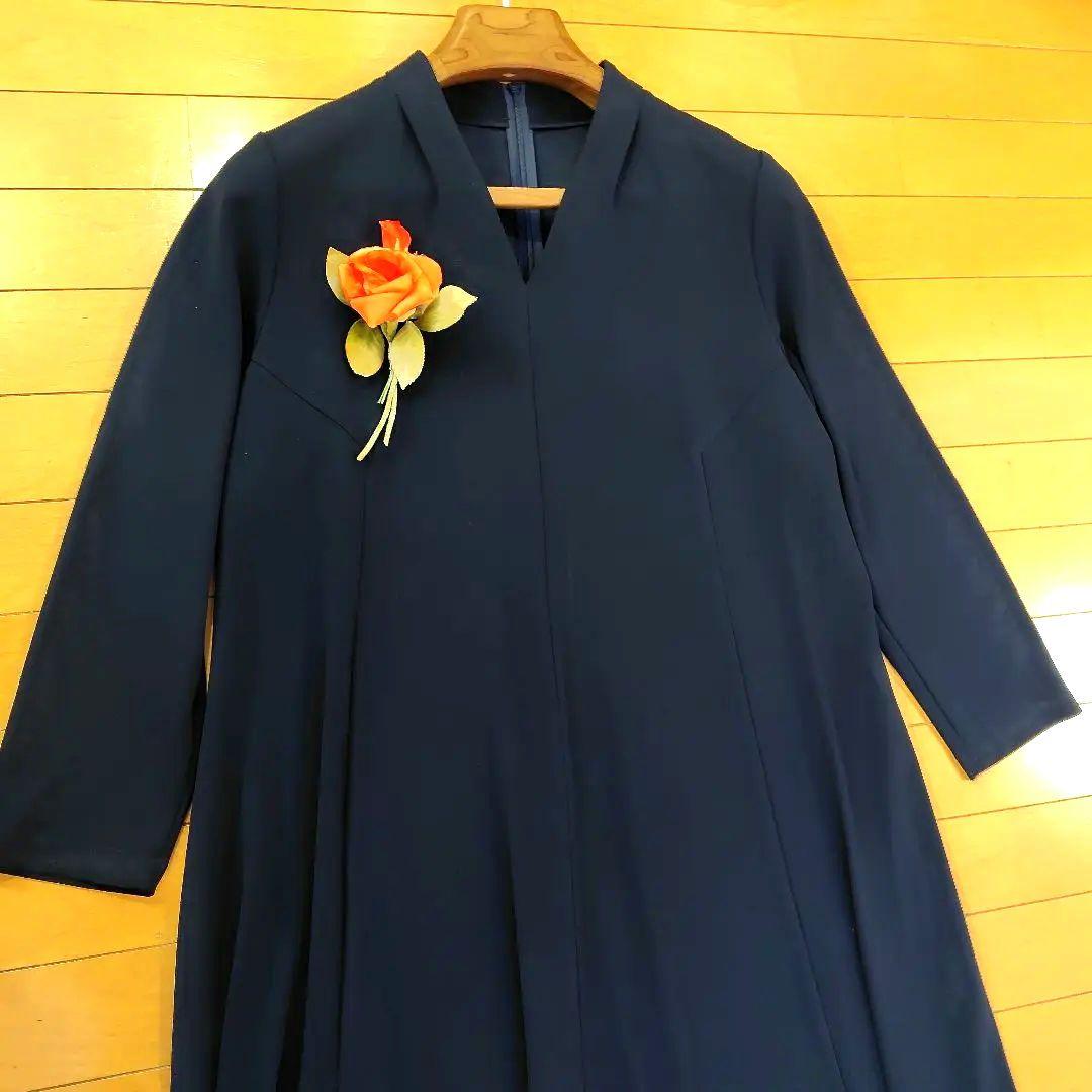 レリアン 近年モデル ネイビー 長袖 カットソーワンピース13+XL