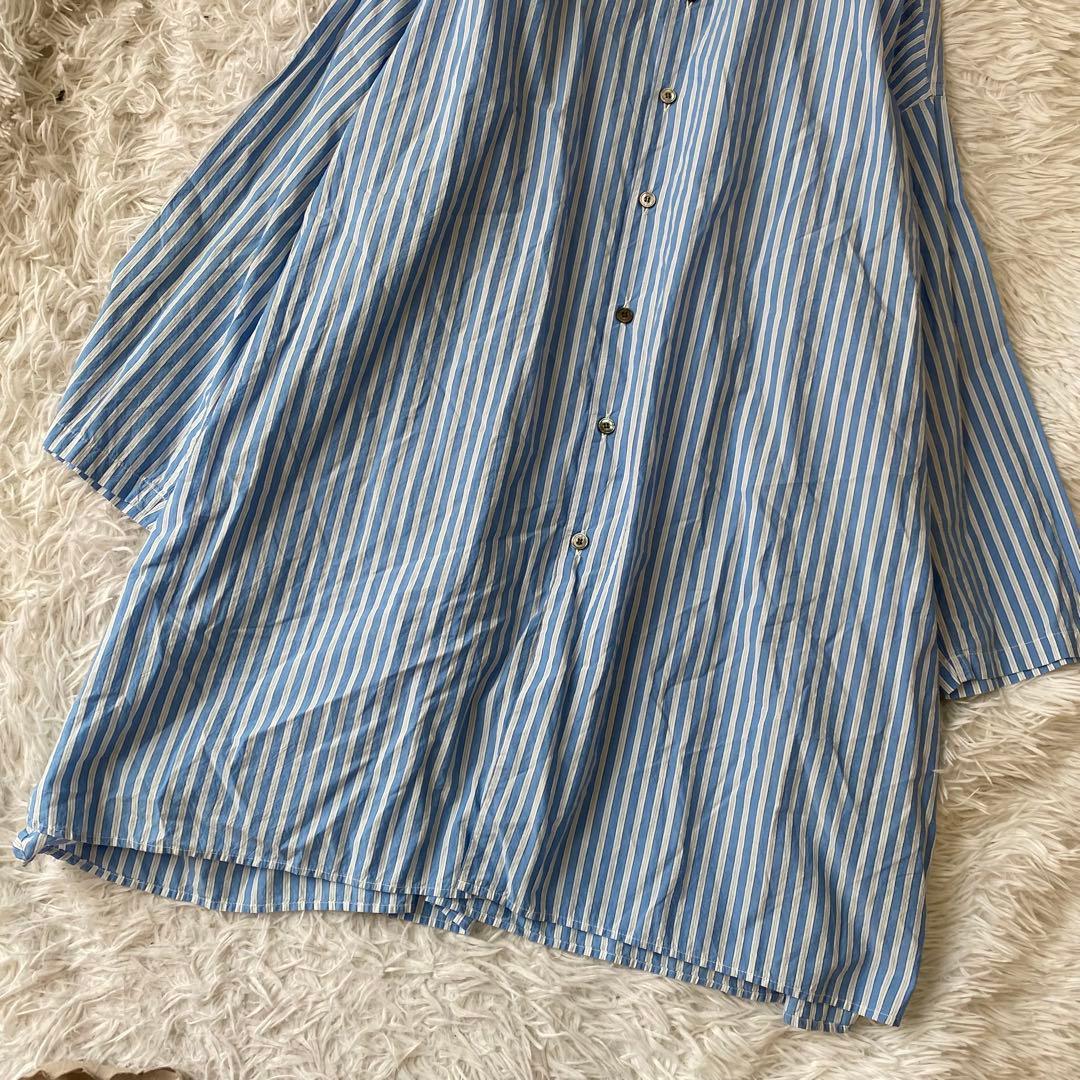 Veritecoeur ストライプ バンドカラー シャツブラウス チュニック