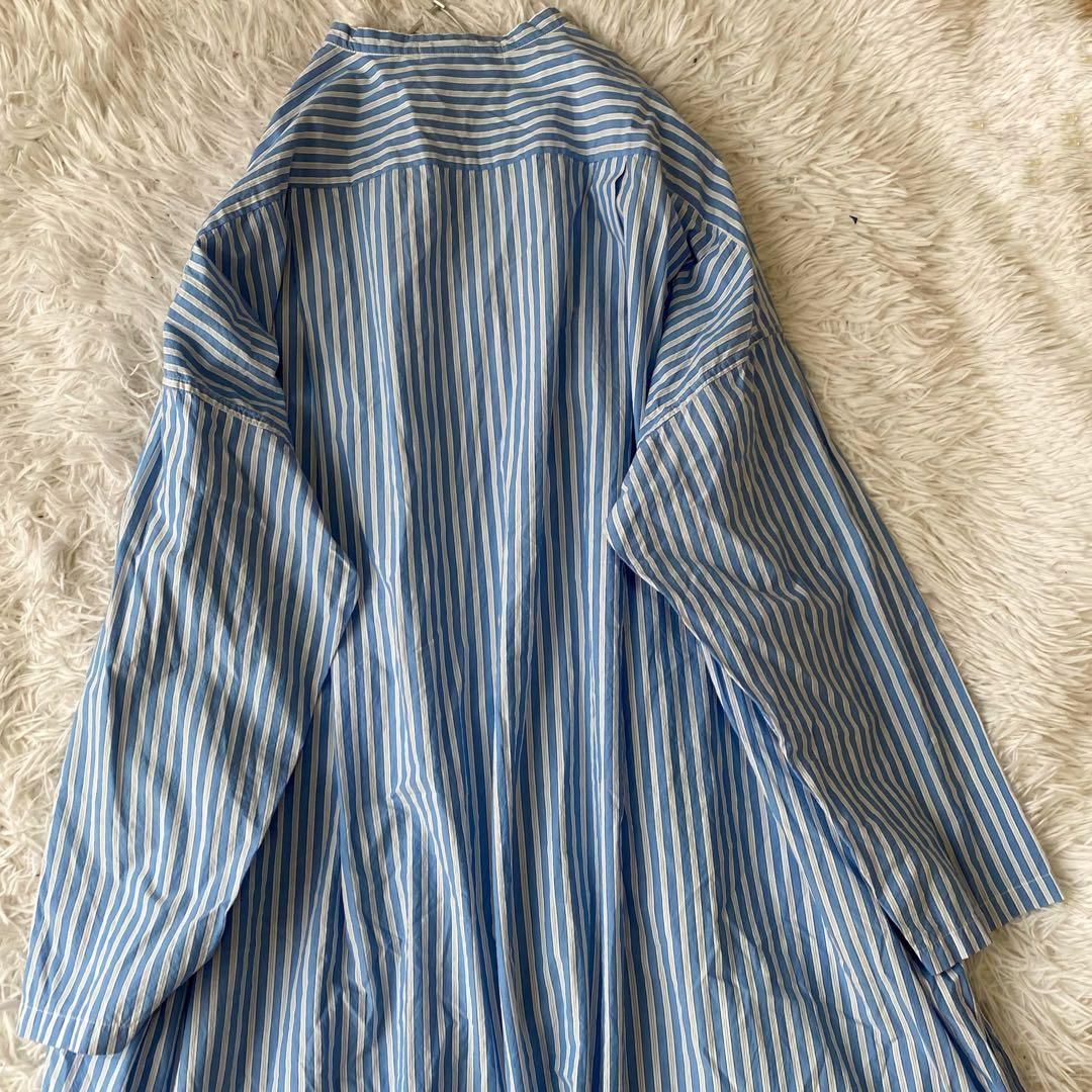 Veritecoeur ストライプ バンドカラー シャツブラウス チュニック