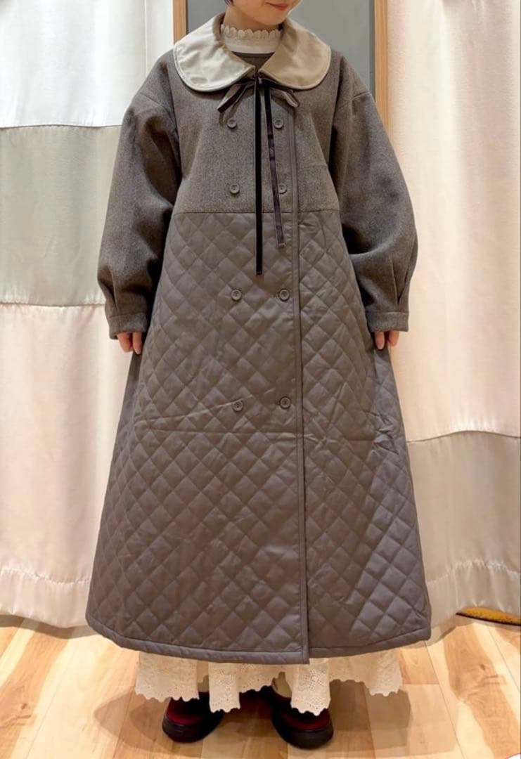 サマンサモスモスコート　メルトン切替キルティングコート　ブラウン