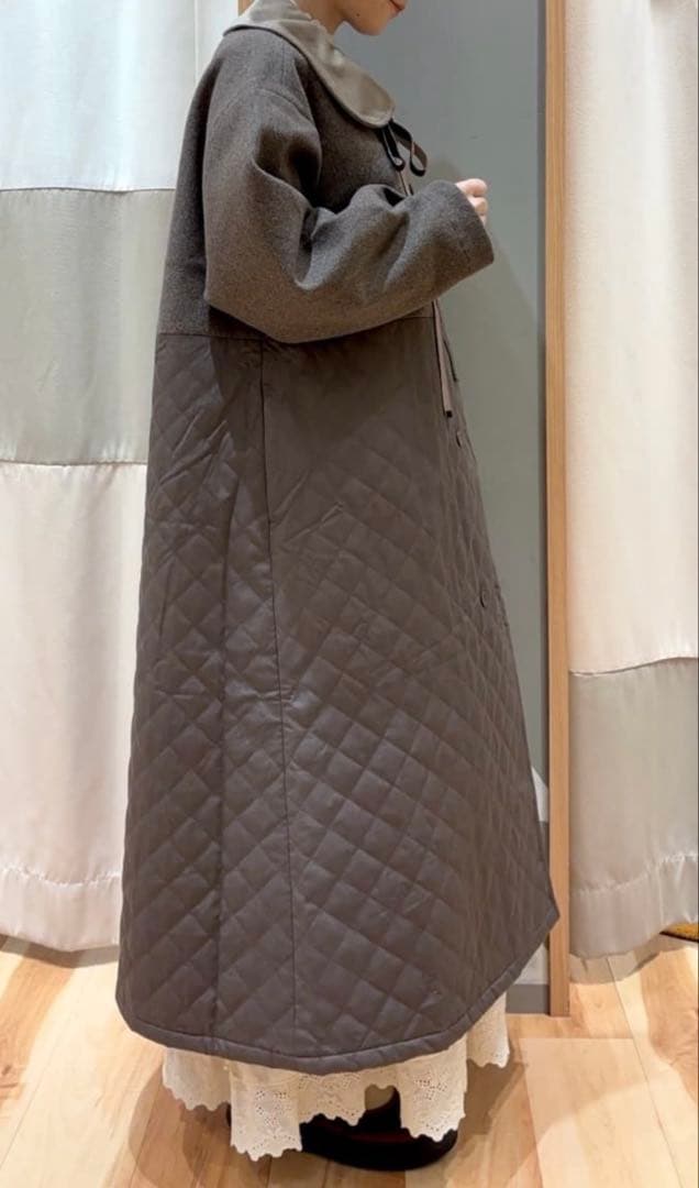 サマンサモスモスコート　メルトン切替キルティングコート　ブラウン