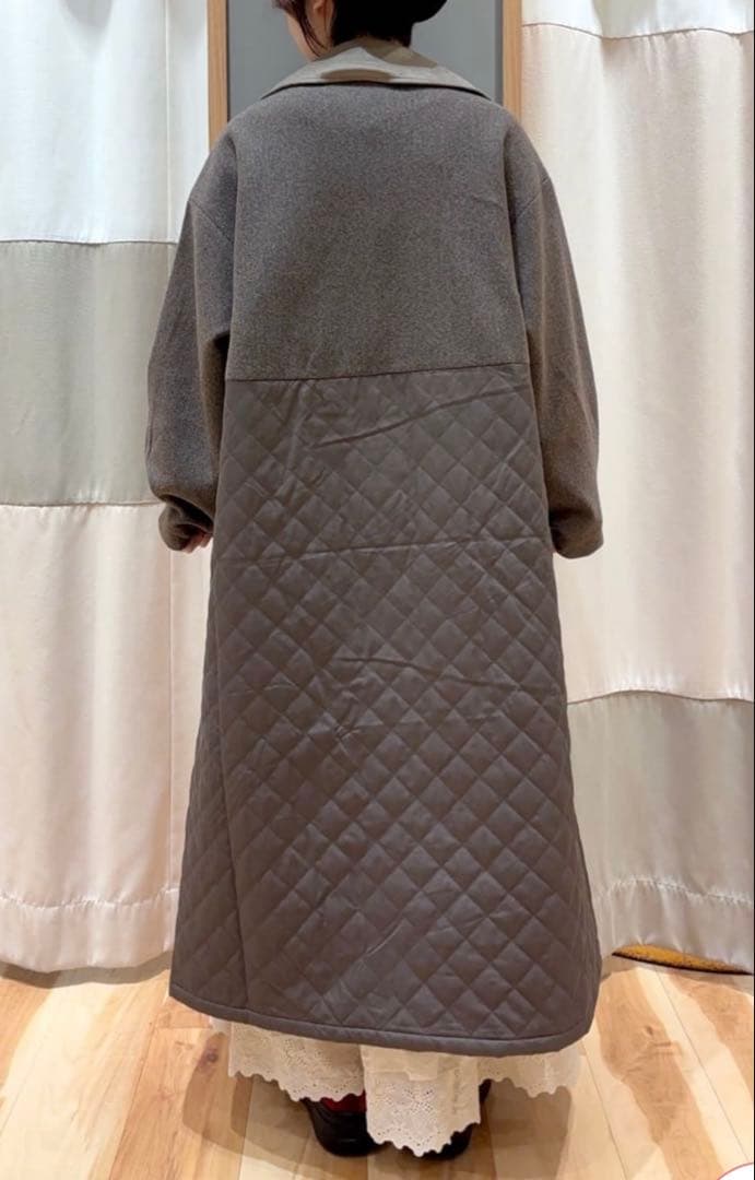 サマンサモスモスコート　メルトン切替キルティングコート　ブラウン