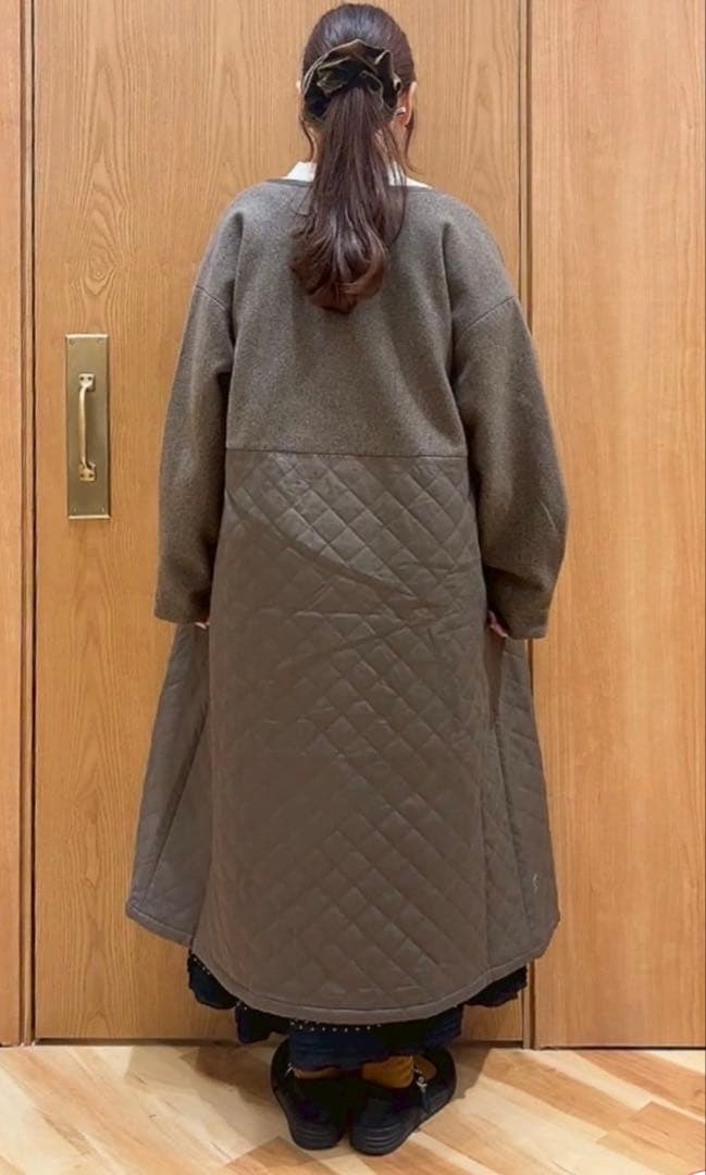 サマンサモスモスコート　メルトン切替キルティングコート　ブラウン