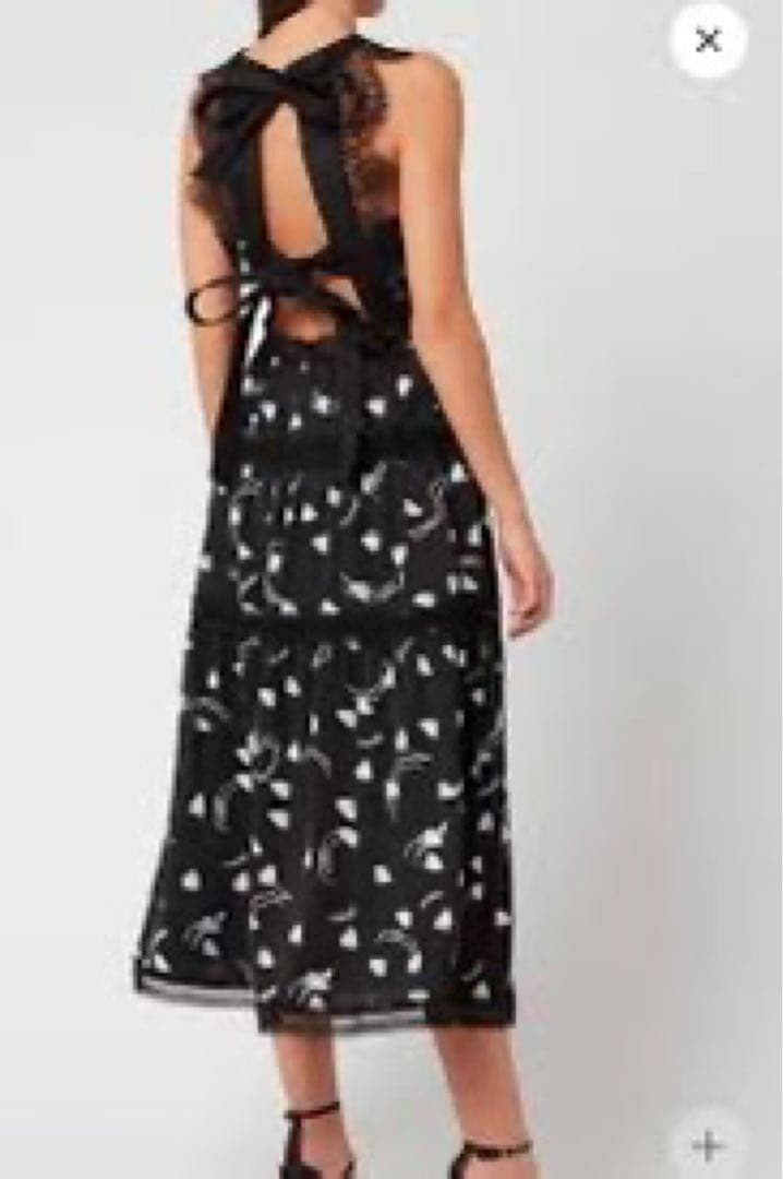 セルフポートレート　バックリボン花柄レース付きスリーブレスドレス