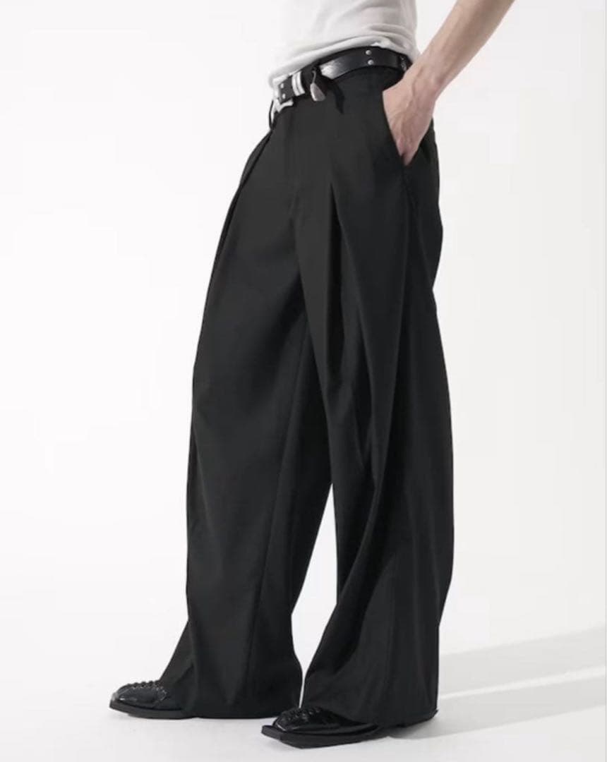 【CS】cross tuck drape slacks (black)