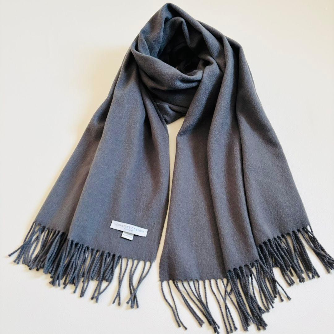 1841【美品】ジョンストンズ　大判ストール　カシミヤ100％　無地　グレー