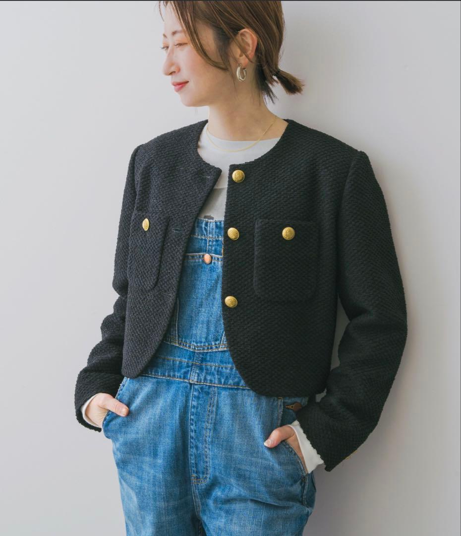 ☆未使用級☆Spick & Spanループヤーンツイードジャケット　ブラック