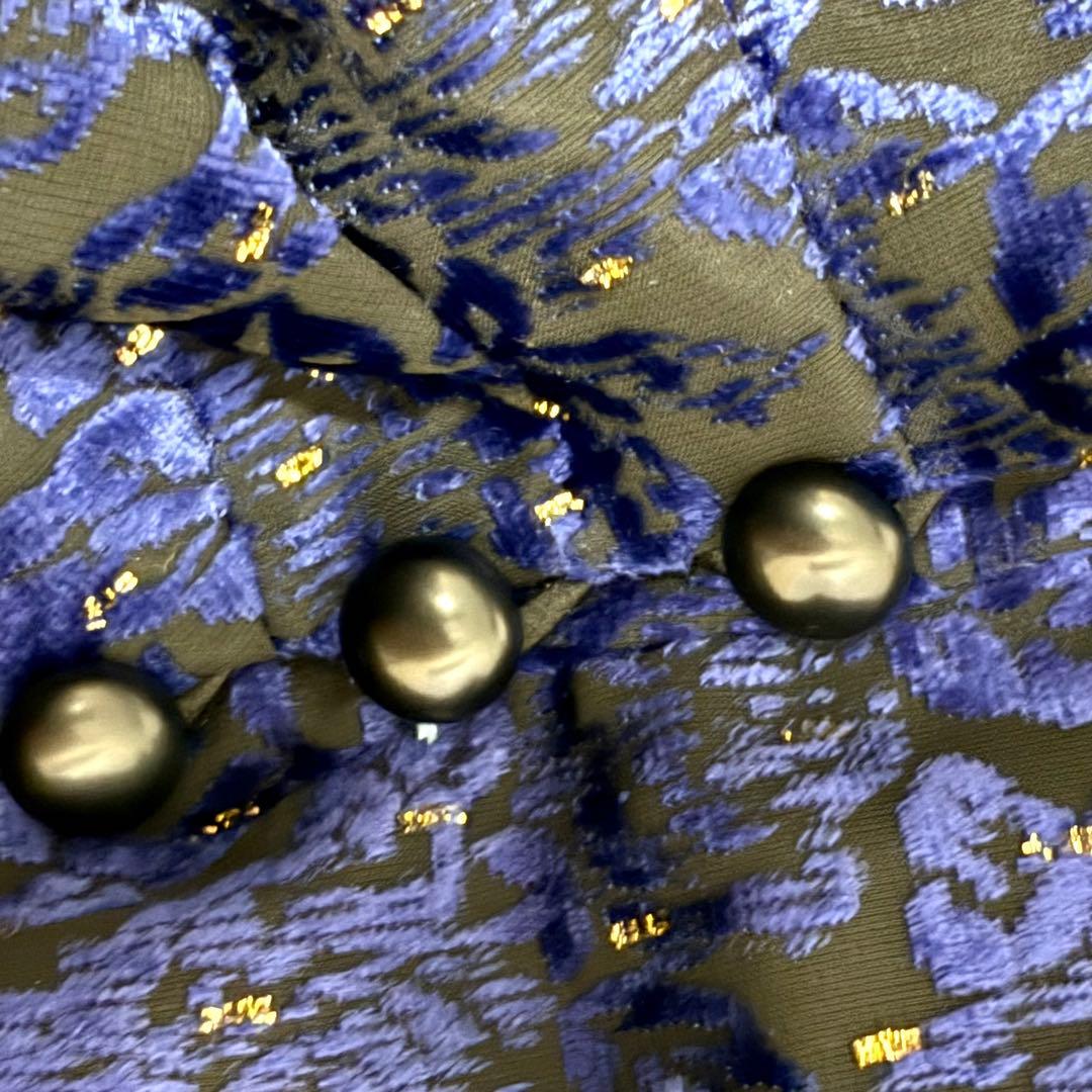 【極美品】ジバンシーフォーマル　長袖ブラウス　ブルー　総柄　ベロア調　L