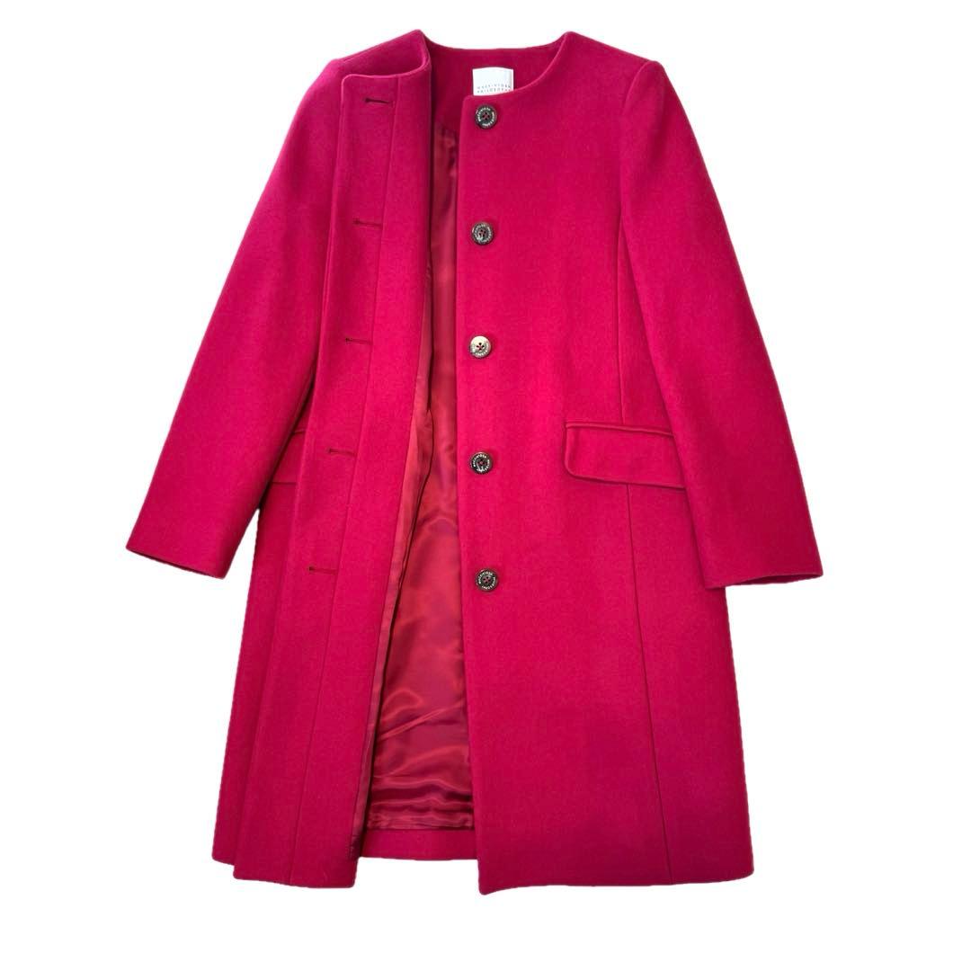 極美品 マッキントッシュフィソロフィー ノーカラーコート 38 ウール ピンク