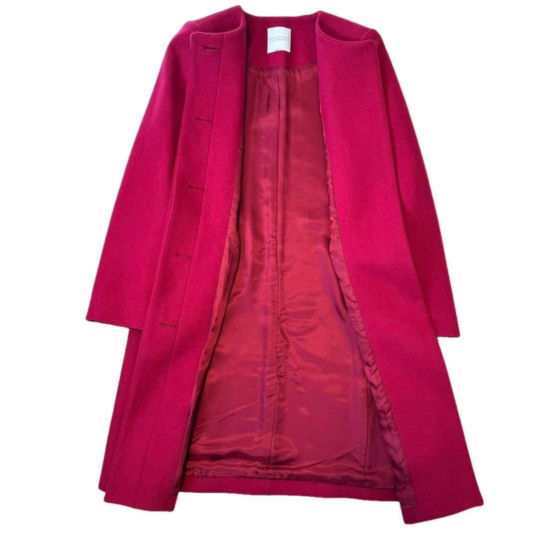 極美品 マッキントッシュフィソロフィー ノーカラーコート 38 ウール ピンク