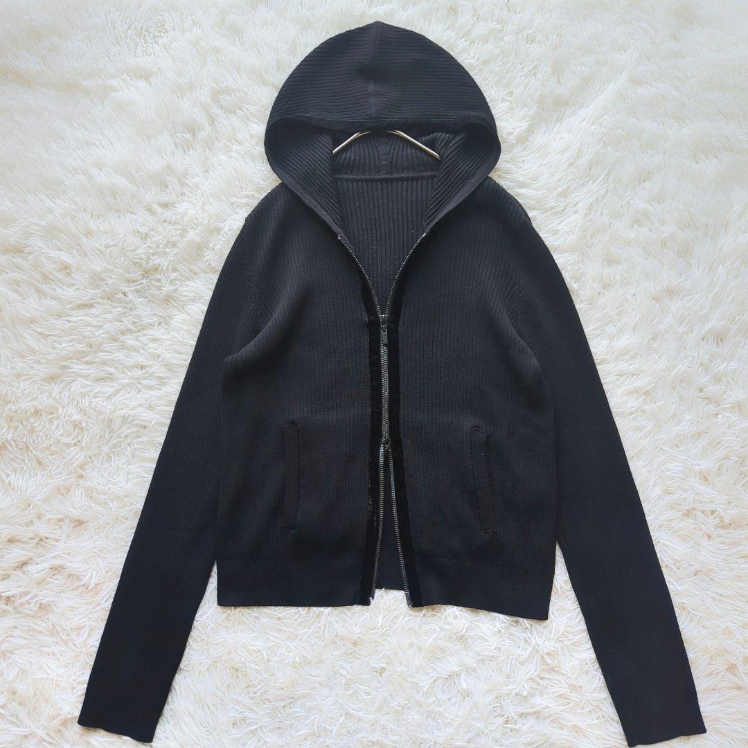 美品✨️FOXEY フォクシー フードパーカー　ウール　リブニット　ベロア　40