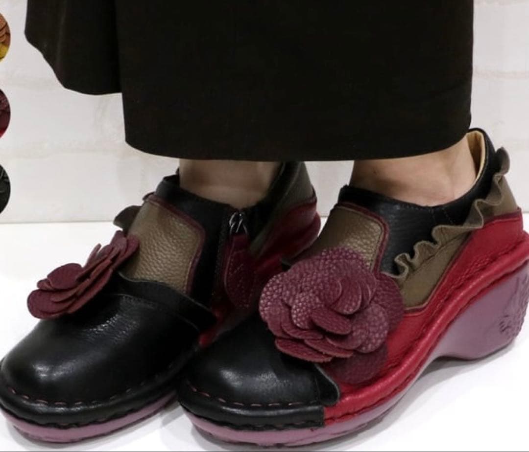 未使用Estacion エスタシオン　フラワー×フリルモチーフ本革厚底パンプス