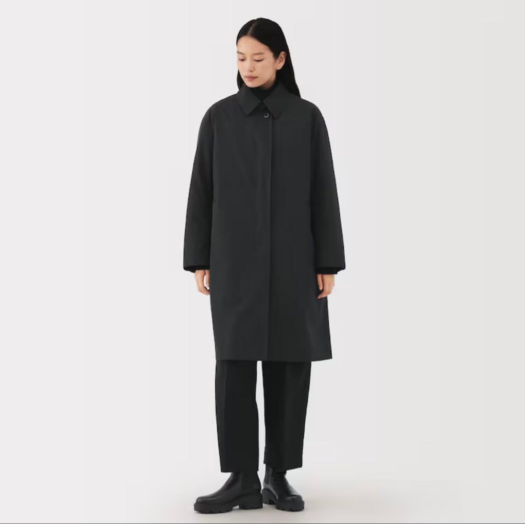 MUJILabo ダウンライナー付き撥水ステンカラーコート婦人L黒