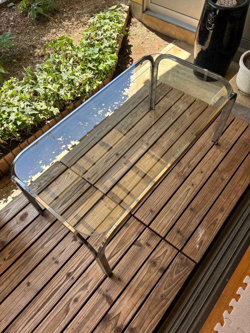 昭和レトロ　 アンティーク　アイアンフレーム ガラステーブル