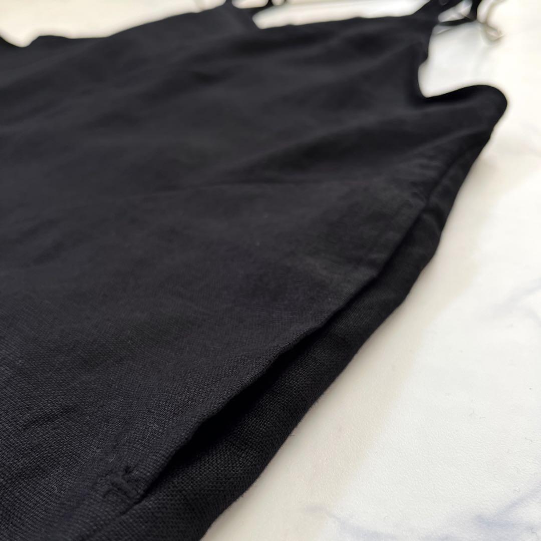 【25ss】かぐれ リネンサロペット【F】黒 後ろリボン 麻100%