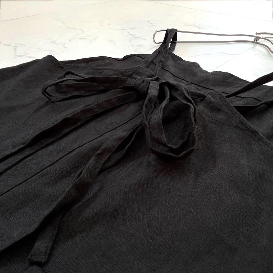 【25ss】かぐれ リネンサロペット【F】黒 後ろリボン 麻100%