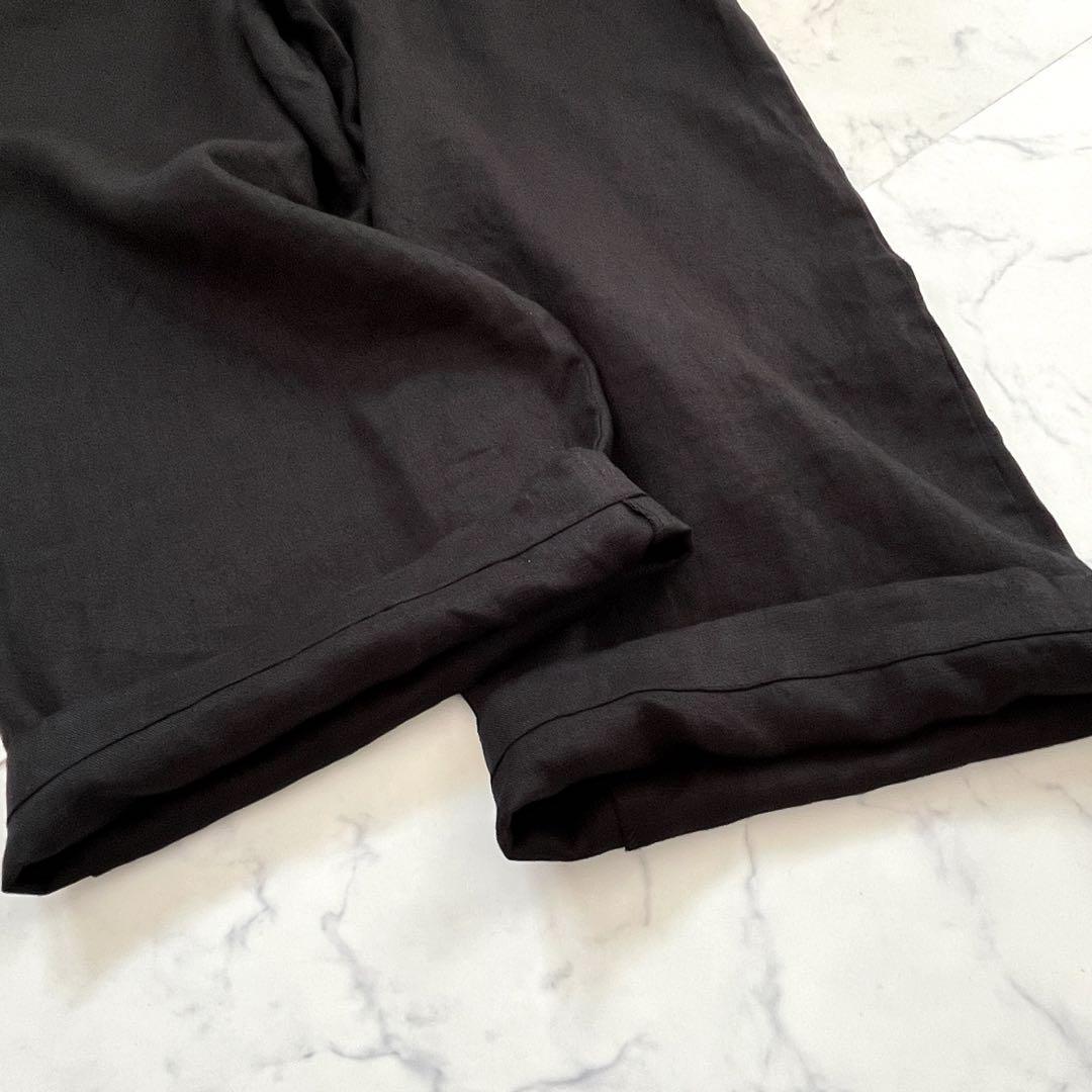 【25ss】かぐれ リネンサロペット【F】黒 後ろリボン 麻100%