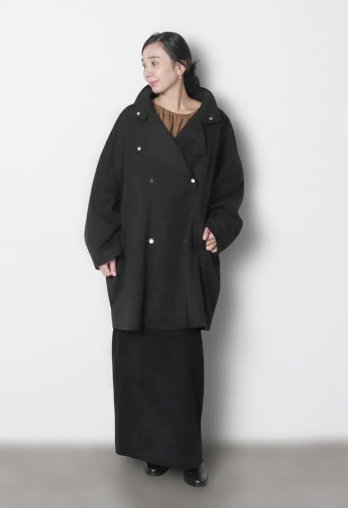 meri ミーリー オーバーハーフコート ブラック スタンドカラー ジャケット