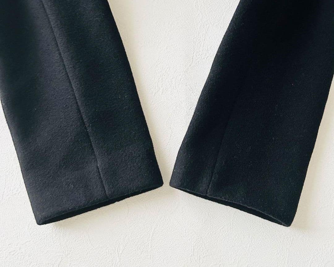 ★美品★23区 ダブルクロスベロアノーカラーショートコート黒 36 Sサイズ