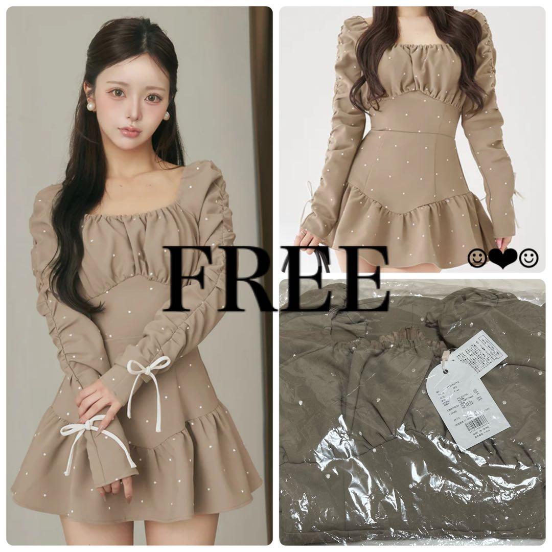 Darich♡スクエアネックギャザーミニワンピース♡ベージュ♡FREE