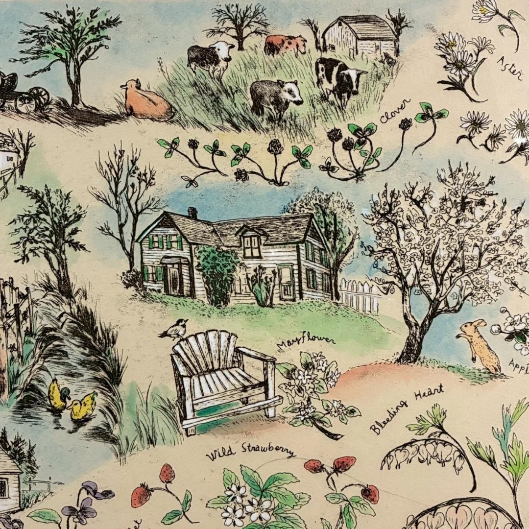 美品 山本容子「赤毛のアンの贈り物」エッチング+手彩色 直筆サイン入 1991年