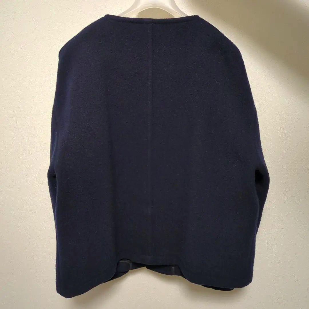 美品 DANTON ライトパイルウールモッサ ノーカラージャケット ネイビー38