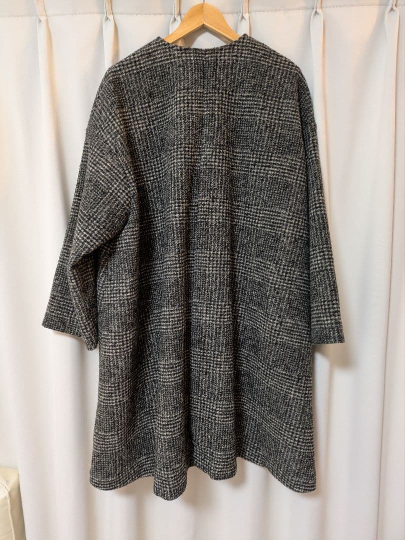 値下げ　Spick&Span　Wスライバーノーカラーチェックポンチョコート　38