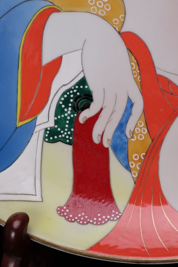 有田焼 紫雲作 『錦美人絵皿』 共箱 春画 浮世絵 色絵 飾皿 大皿 約46cm