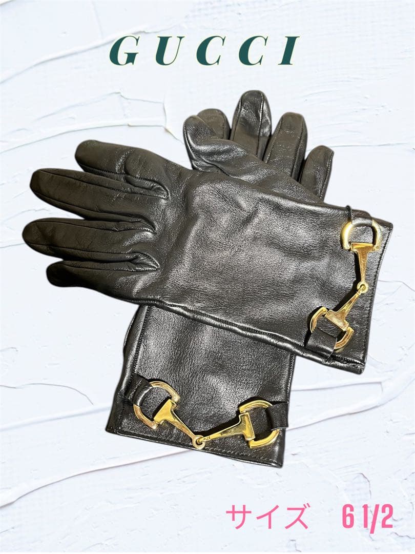 美品　GUCCI レザー手袋 ブラック 箱あり　サイズ6 1/2