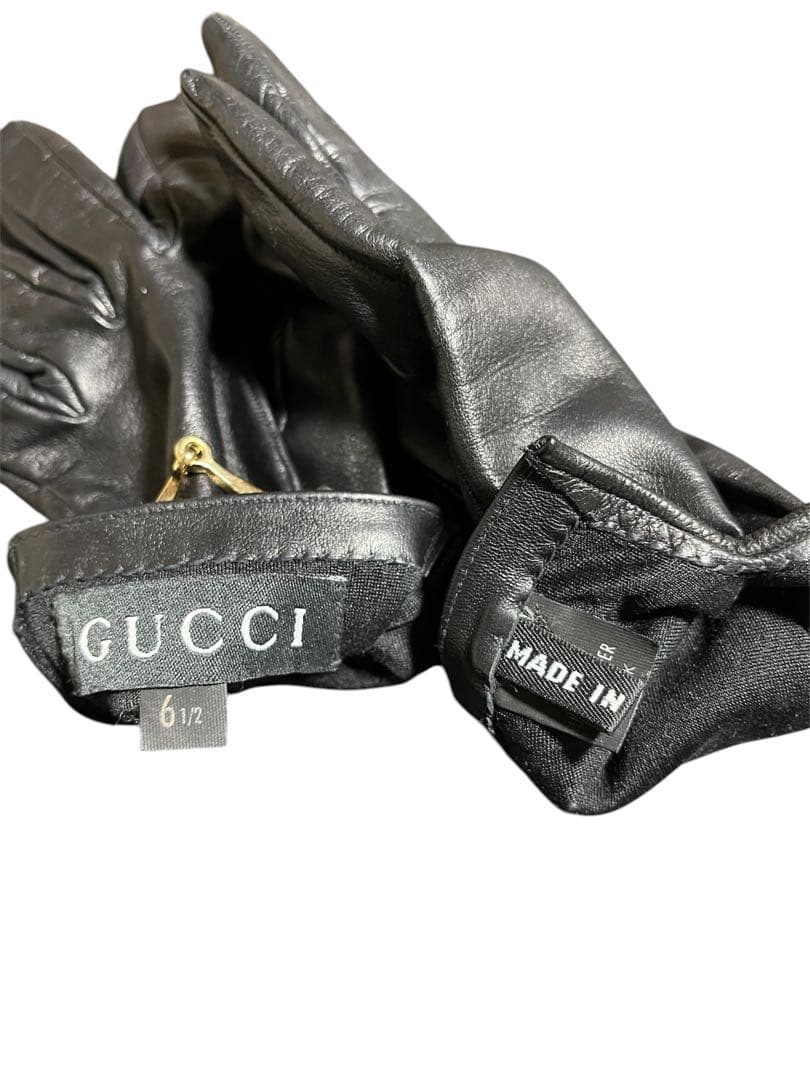 美品　GUCCI レザー手袋 ブラック 箱あり　サイズ6 1/2