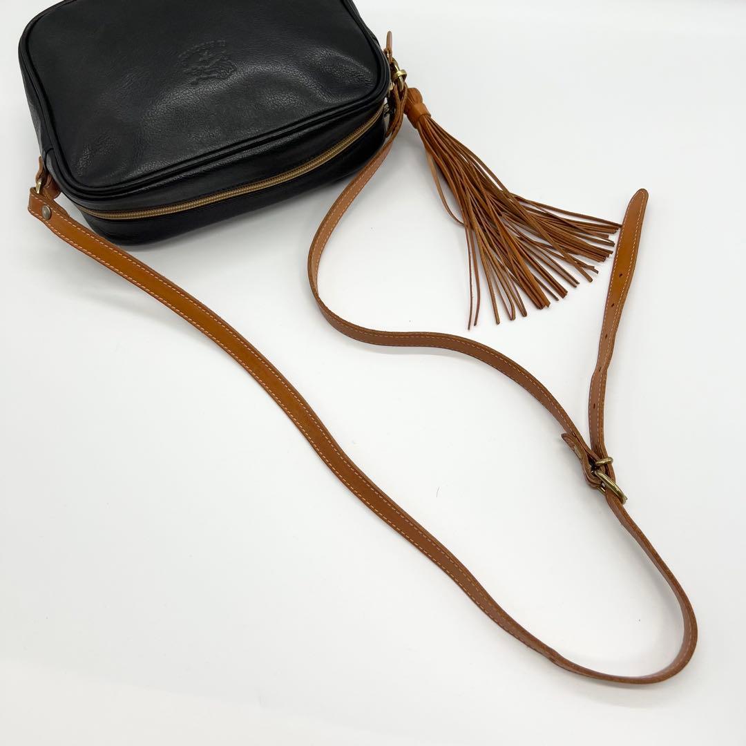 美品✨イルビゾンテ　ショルダーバッグ　カメラバッグ　レザー　ブラック　タッセル