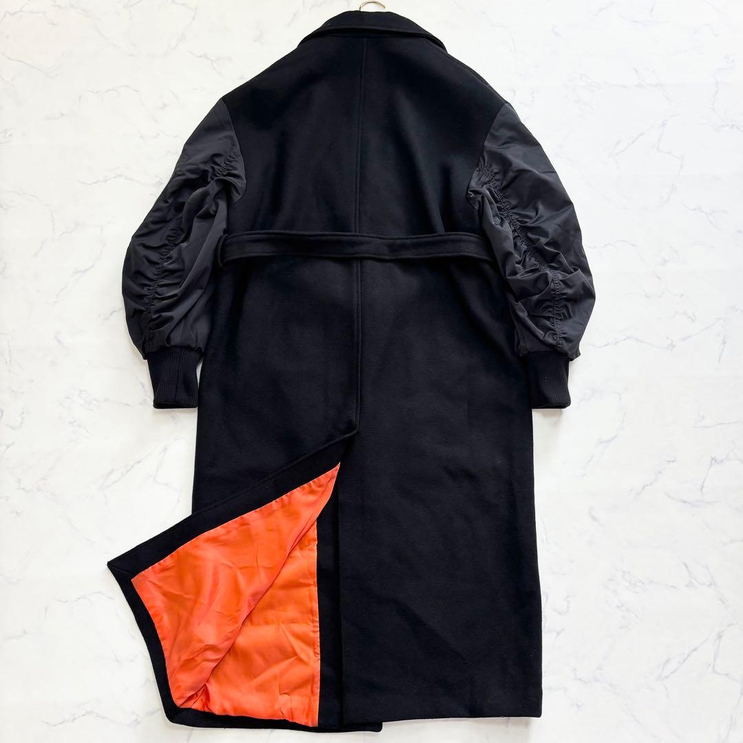 ZARA マッチングボンバーコート MA-1 ベルト マキシ丈 ブラック S