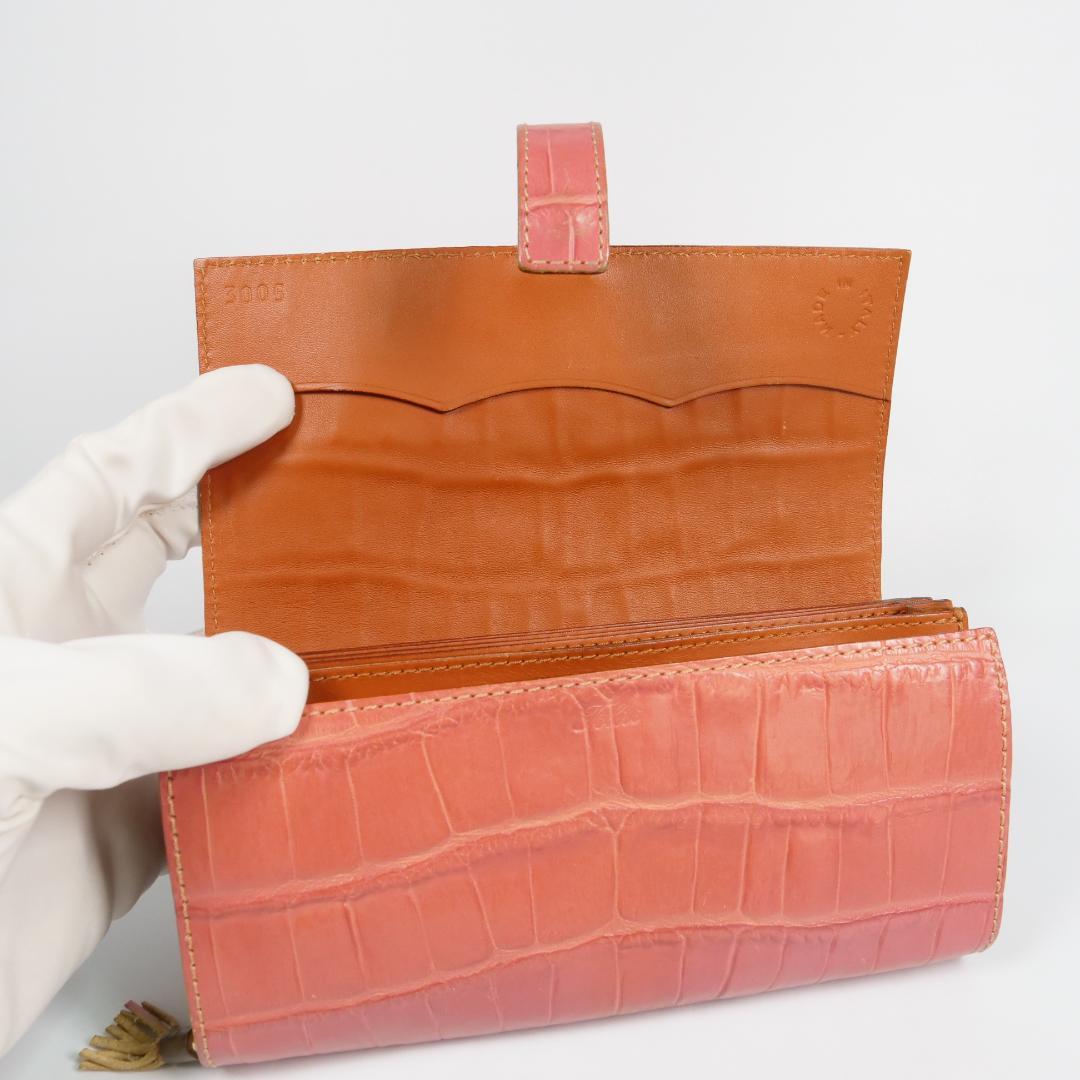 希少美品✨フェリージ 長財布 3005 コロコロ クロコ型押し レザー ピンク