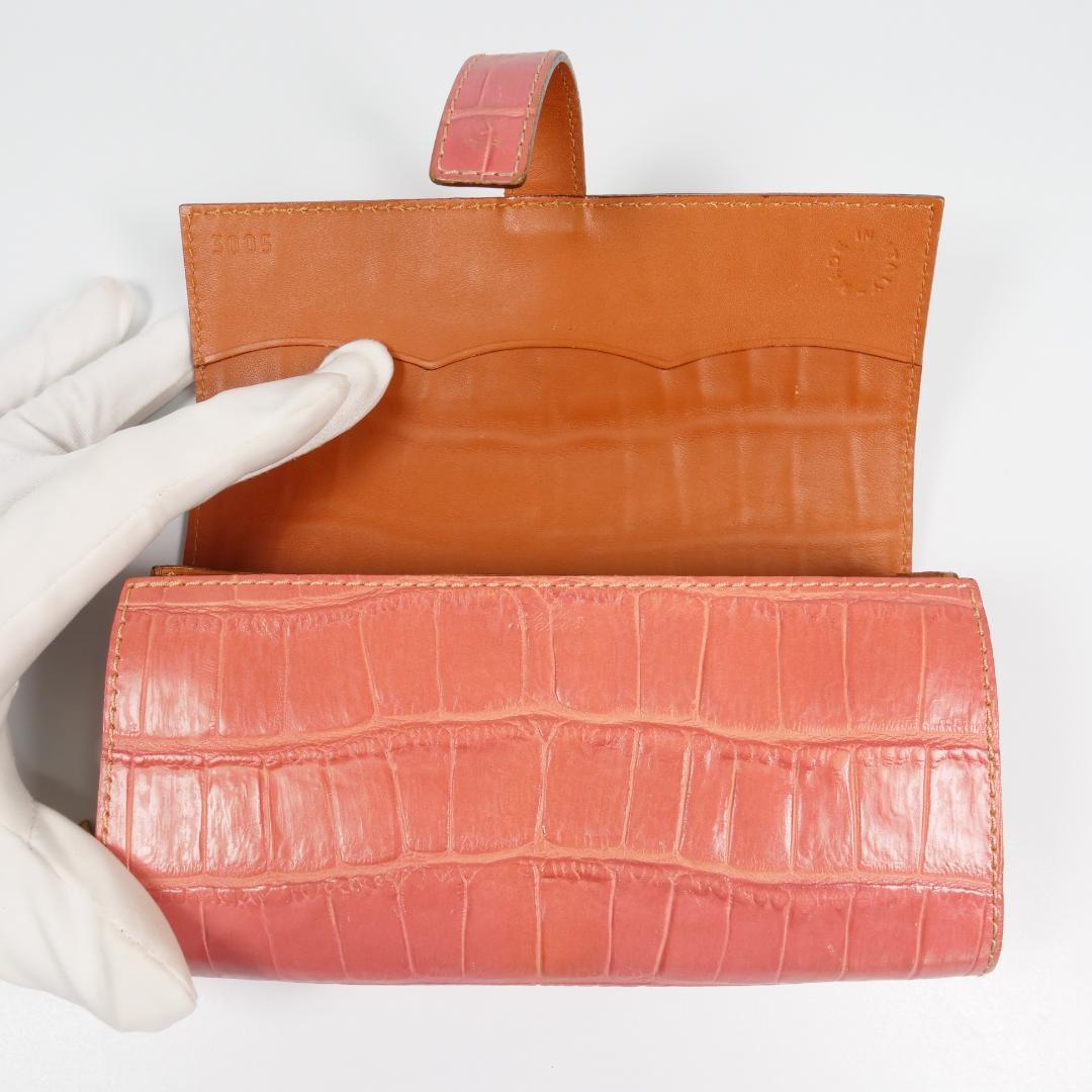 希少美品✨フェリージ 長財布 3005 コロコロ クロコ型押し レザー ピンク