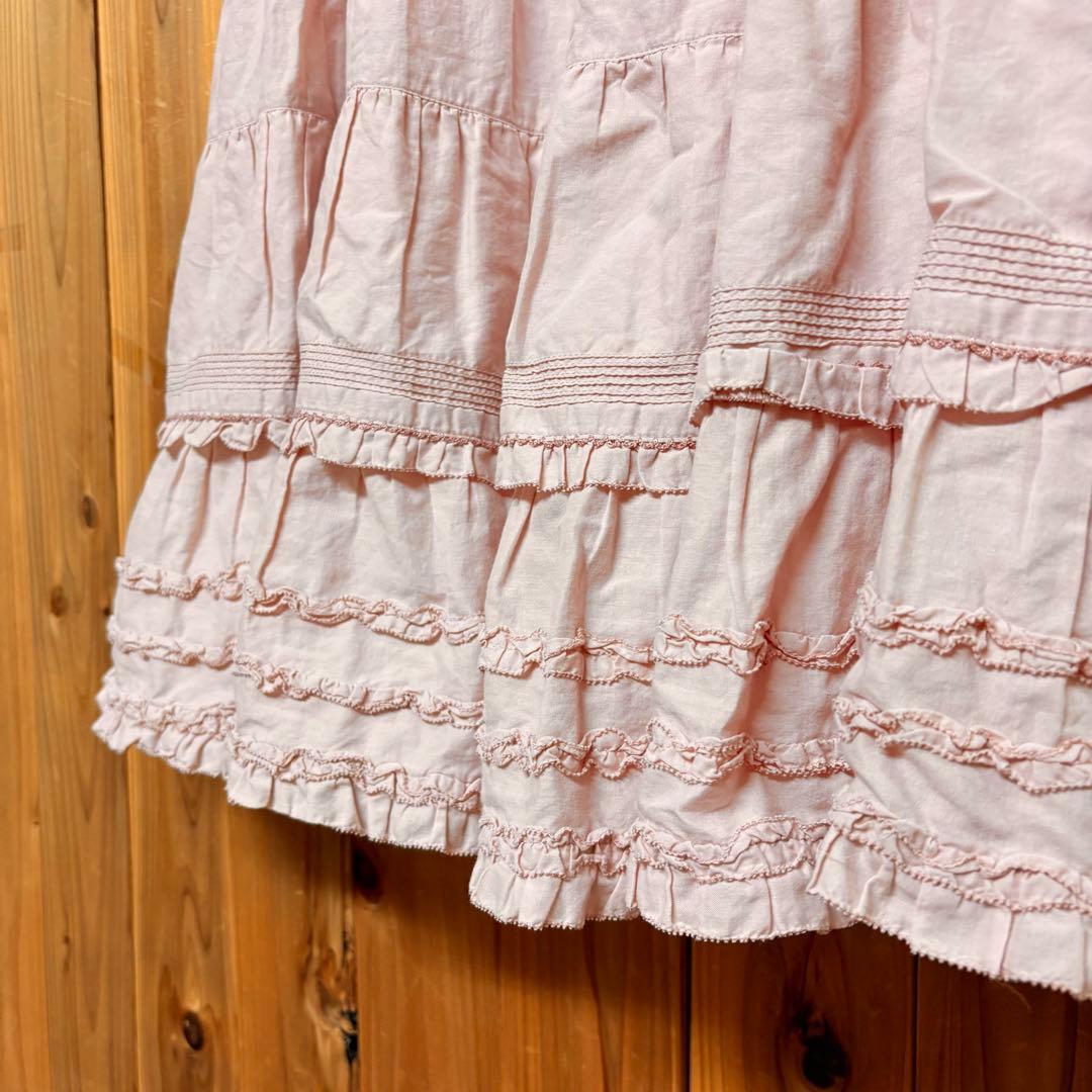 美品　PINKHOUSEピンクハウス ローンフリルチュニック　リボンつき