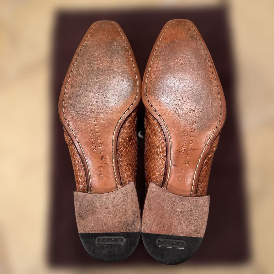 a.testoni⭐️レア極美品⭐️カンガルーレザー メッシュシューズ7.0size