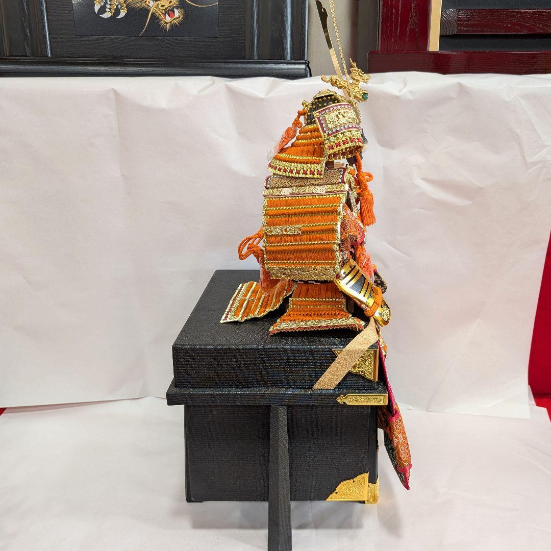 五月人形 鎧飾り 秀嘉作 仁徳 錆朱色縅 金色 正絹 翡翠 沙張櫃 子どもの日5