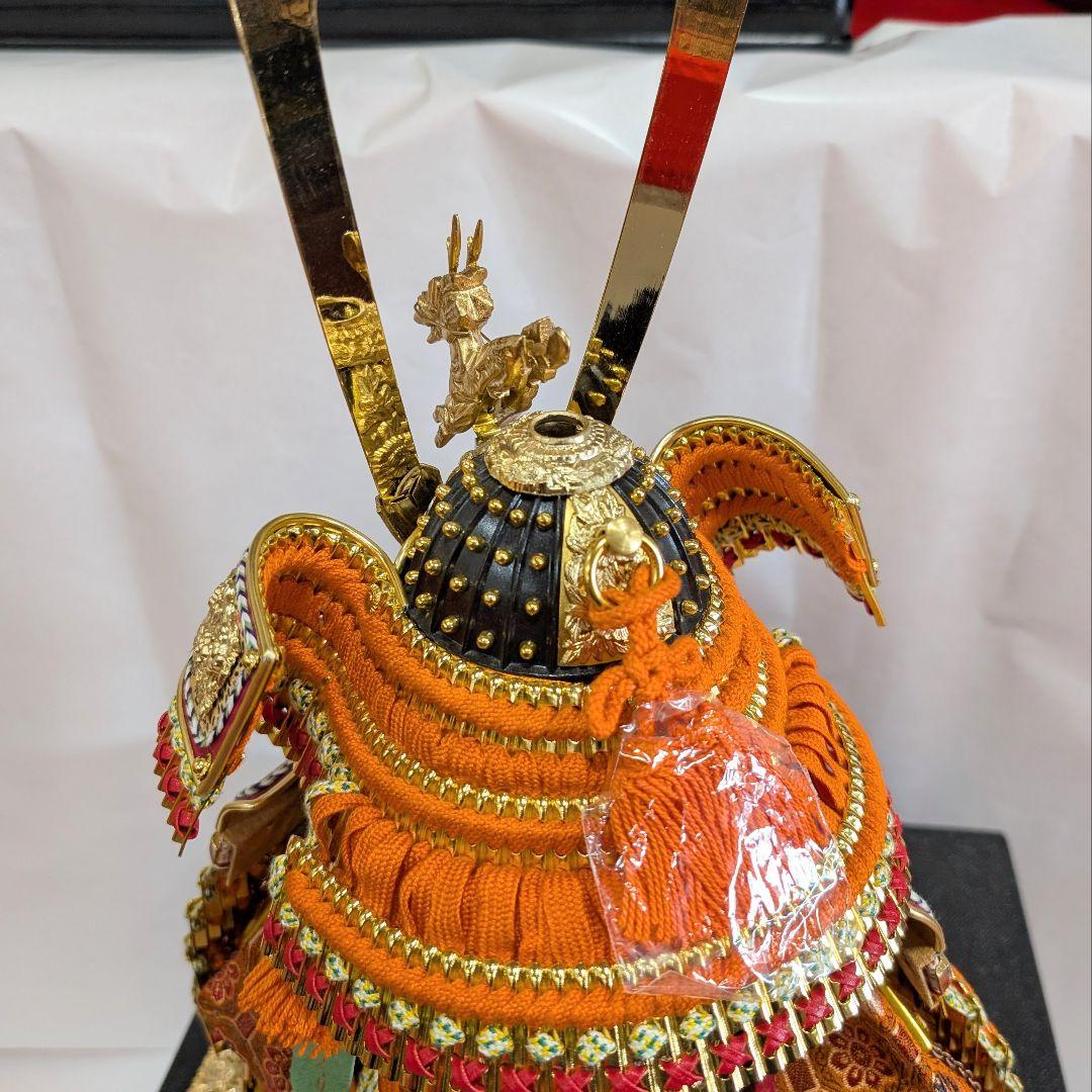 五月人形 鎧飾り 秀嘉作 仁徳 錆朱色縅 金色 正絹 翡翠 沙張櫃 子どもの日5