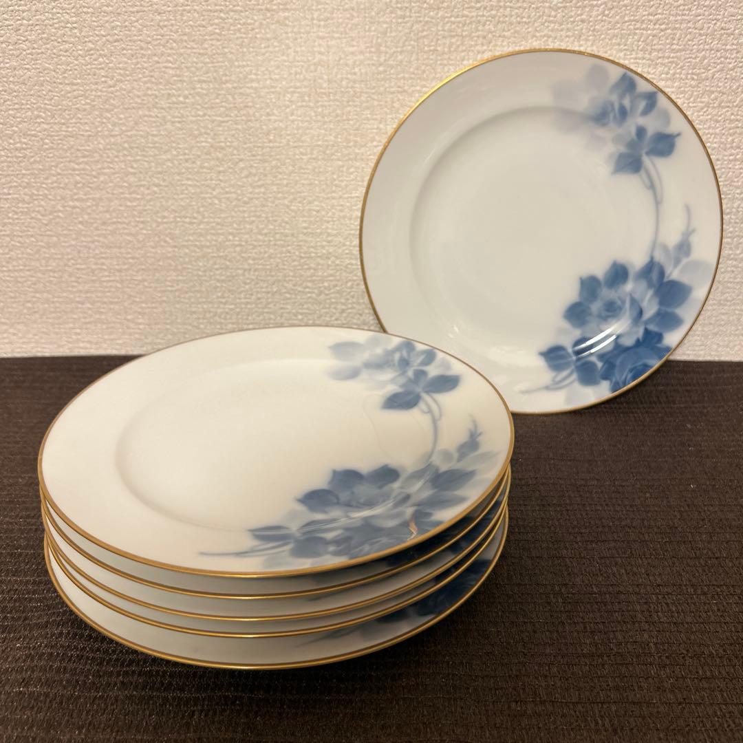 大倉陶園　ブルーローズ　デザートプレート 19.5cm ハンドデコレーテッド