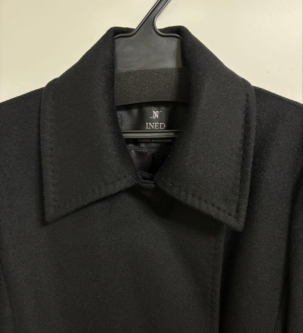 極美品７号イネドINED カシミヤ100%ラップコート 黒　冠婚葬祭フォーマル