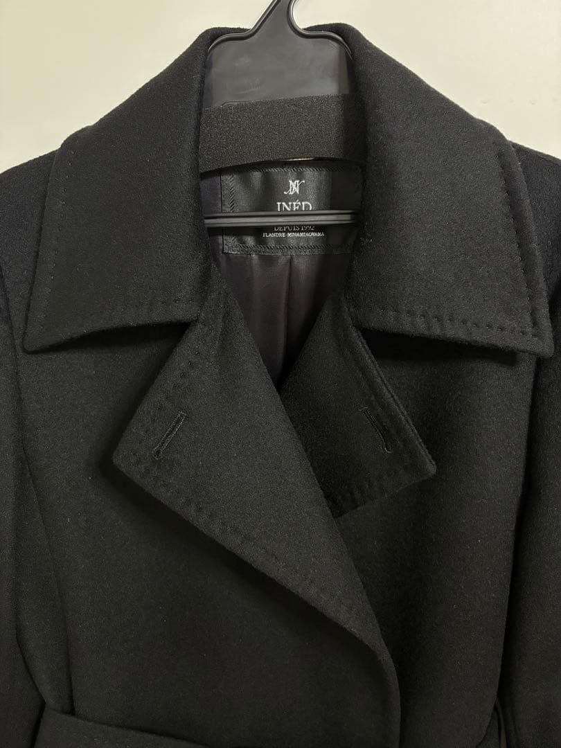 極美品７号イネドINED カシミヤ100%ラップコート 黒　冠婚葬祭フォーマル