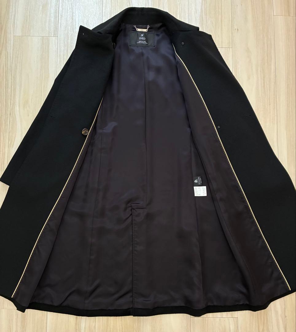 極美品７号イネドINED カシミヤ100%ラップコート 黒　冠婚葬祭フォーマル