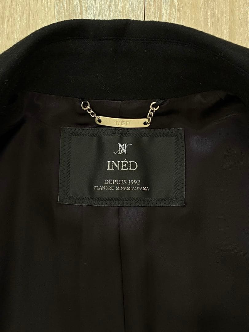 極美品７号イネドINED カシミヤ100%ラップコート 黒　冠婚葬祭フォーマル