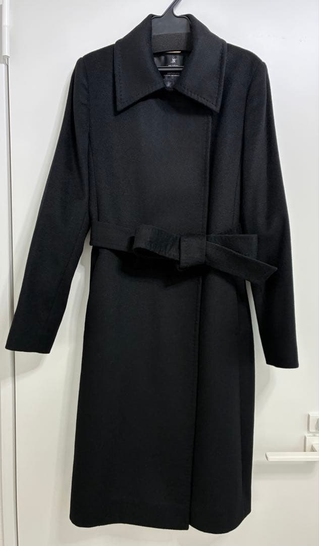 極美品７号イネドINED カシミヤ100%ラップコート 黒　冠婚葬祭フォーマル